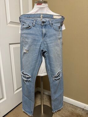 rag & bone Light Blue Distressed Straight Jeans